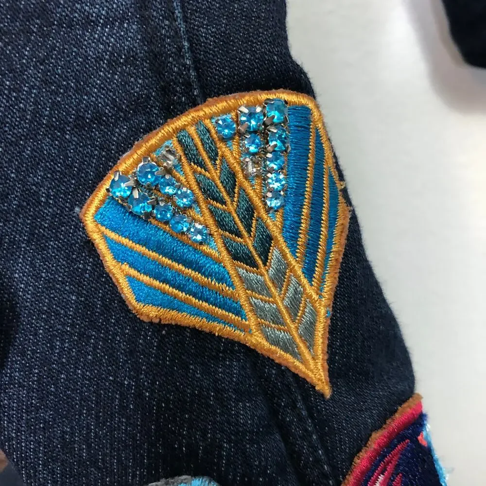 Phillip Lim Denim Jean Dress Moto Zip Detail Allover Custom Patches Beaded 6